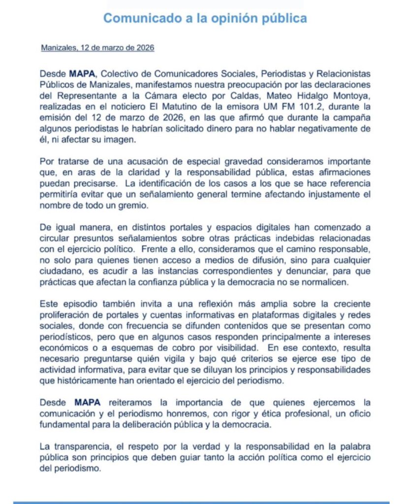 Mateo Hidalgo congresista en medio de denuncia por extorsión en Manizales