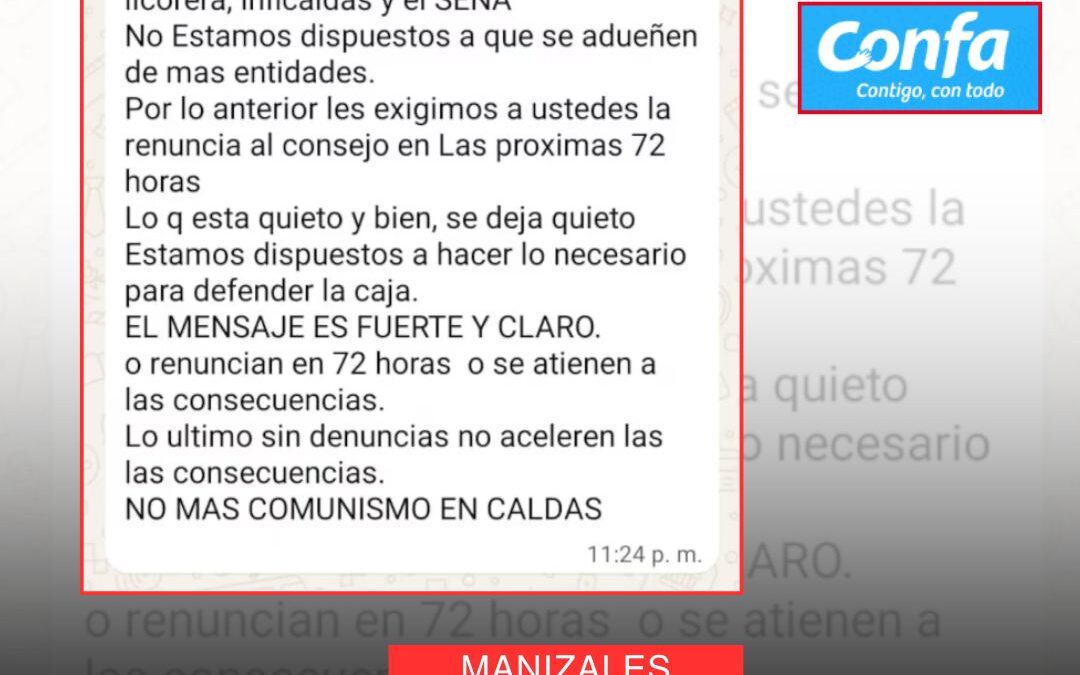 COMUNISMO IMAGINARIO: DENUNCIA DE ANTONIO SANGUINO MUESTRA LA IGNORANCIA RADICALIZADA Y AMENAZAS DE MUERTE A CONSEJEROS DE CONFA Y AL GOBERNADOR ENCARGADO DE CALDAS.